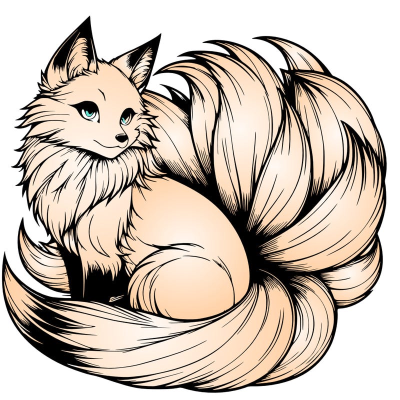 realistic detailed 9 tailed anime fox