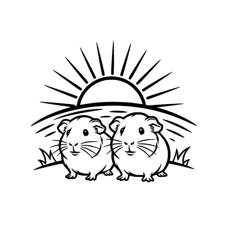 tow guinie pigs infront of a sunset