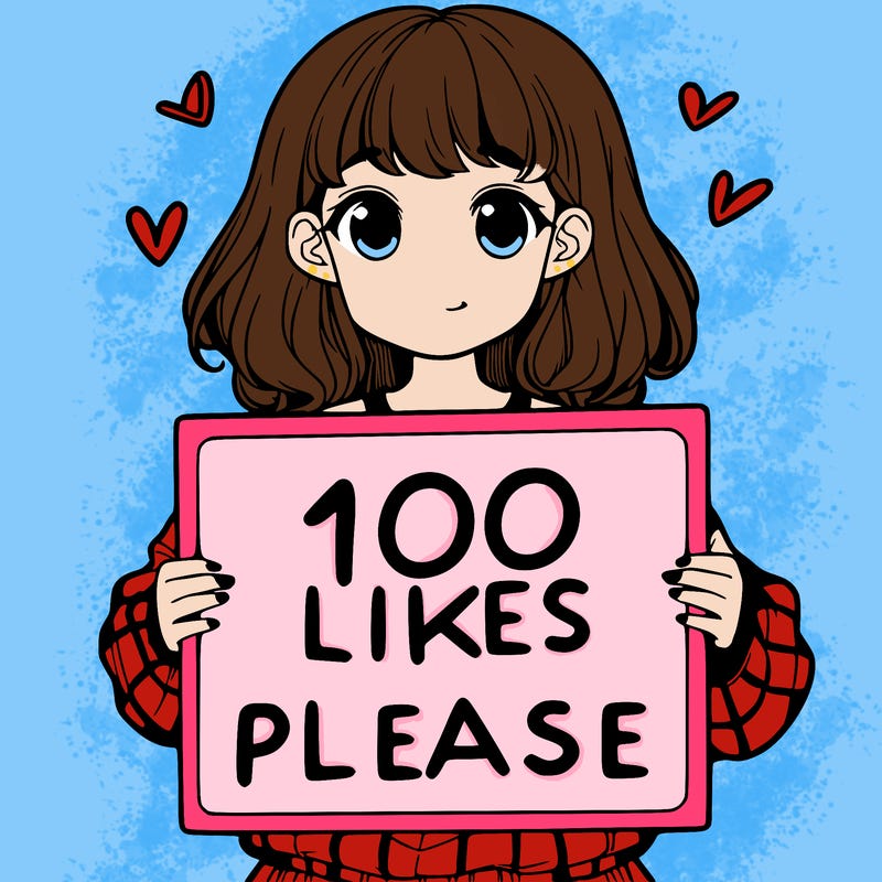 a girl holding a sign saying 100 likes please
