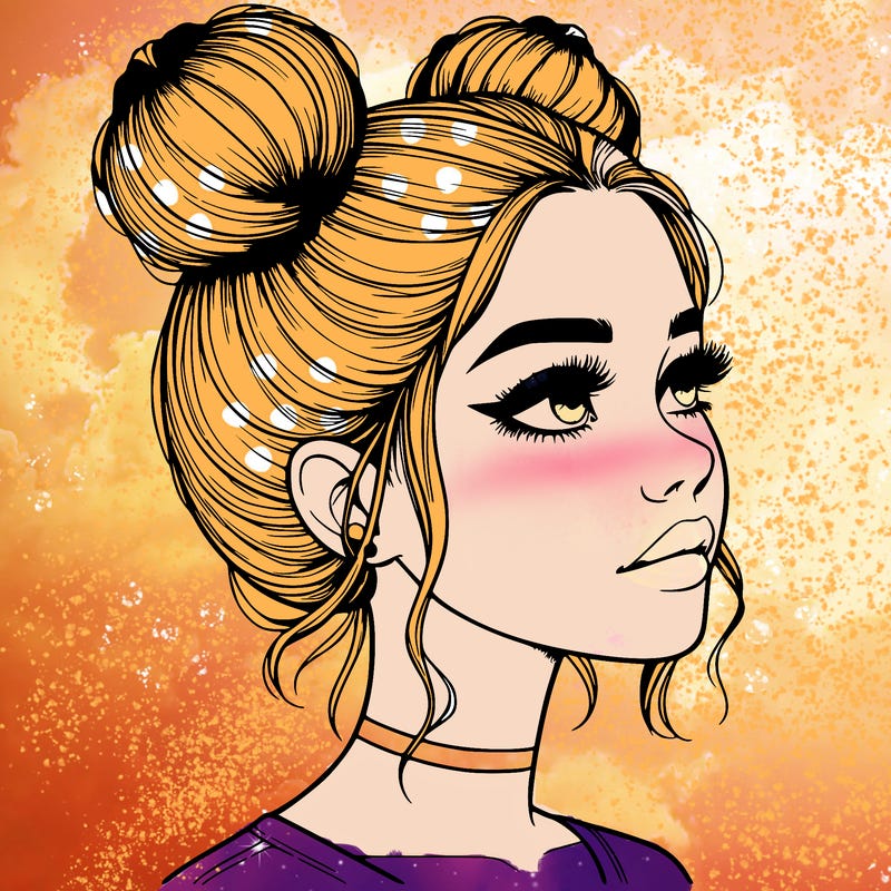 realistic girl with buns on the top of her head