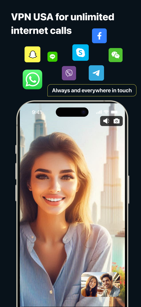 XS VPN: Fast & Secure Proxy - XS VPN USA screenshot promoting unlimited secure internet calls on messaging apps