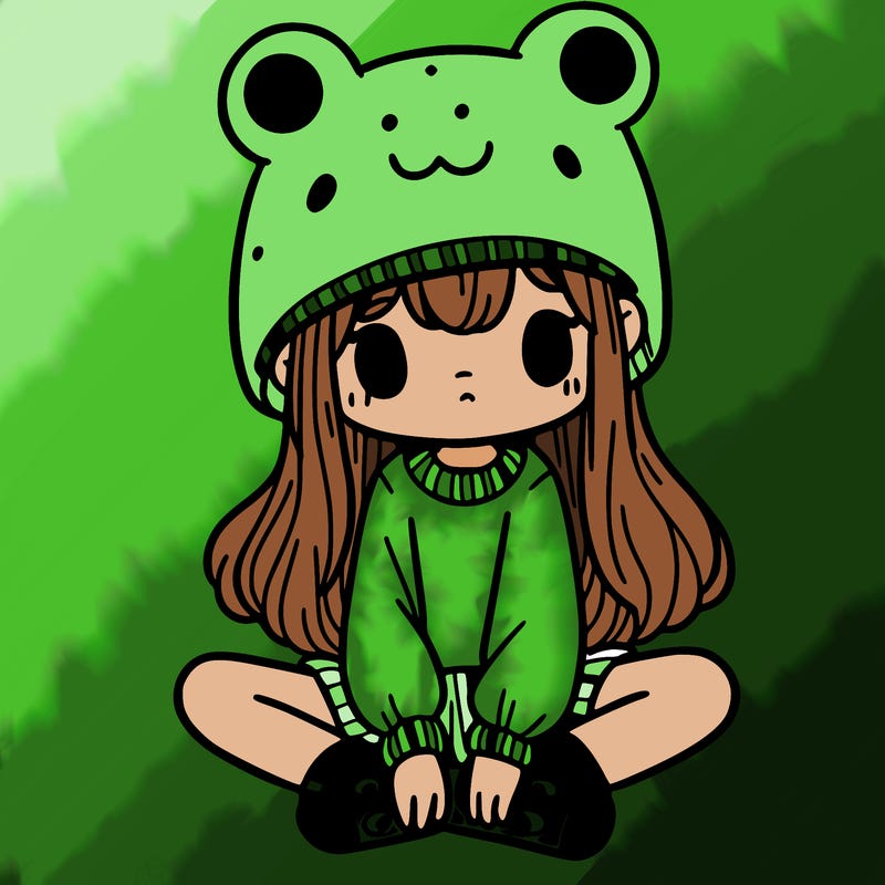 a girl wearing a frog hat and some frog socks