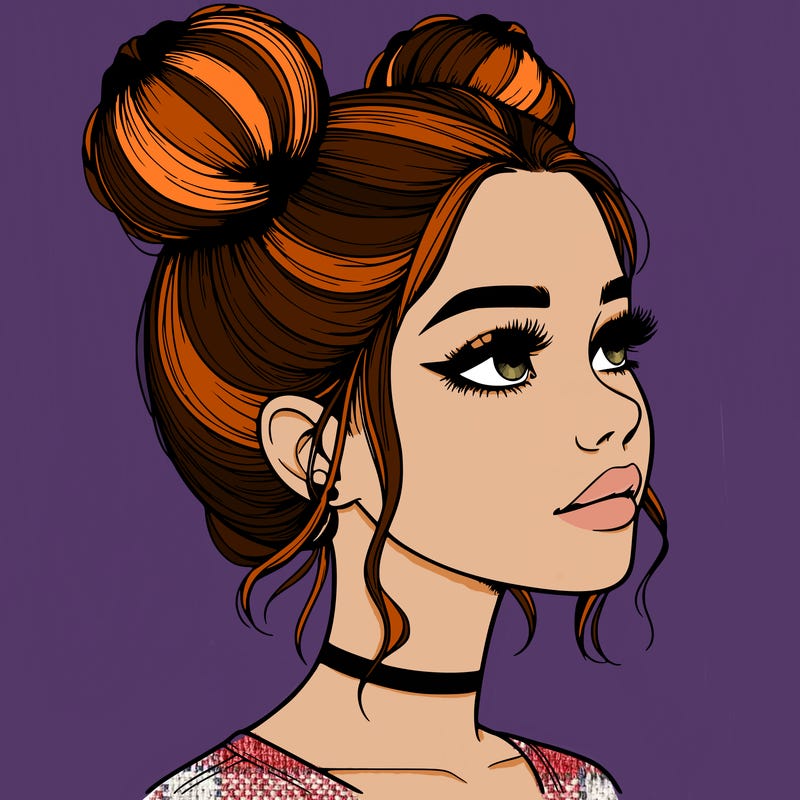 realistic girl with buns on the top of her head