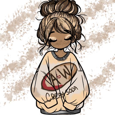 girl with baggy sweatshirt and messy bun