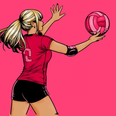 realistic girl playing volleyball with two hands