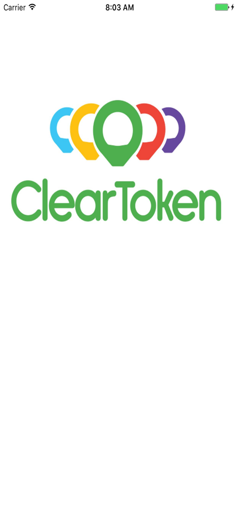 ClearToken App - ClearToken app splash screen featuring a colorful location pin logo