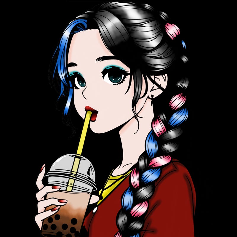 realistic girl with braided hair drinking boba