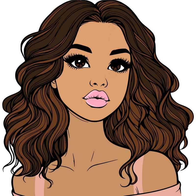 realistic girl with wavy hair and lips