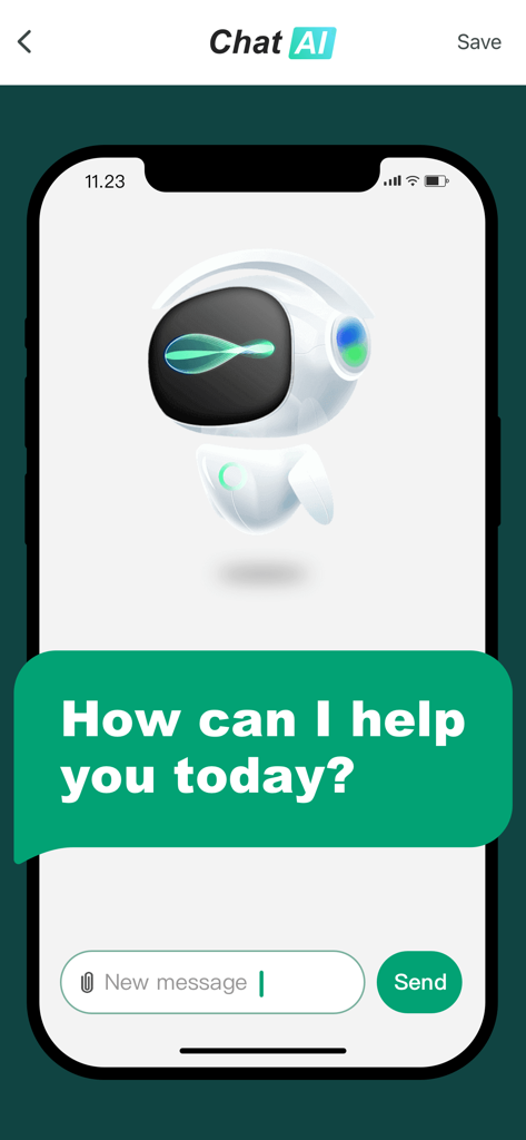 Object Removal AI Retouch - AI chatbot interface within the Object Removal app showing a robot avatar and a welcome message