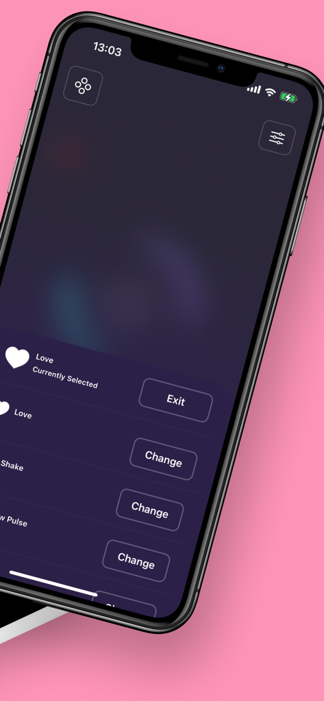 Vibrate+ - Vibrate plus app interface on iPhone showing a selection menu for different vibration patterns