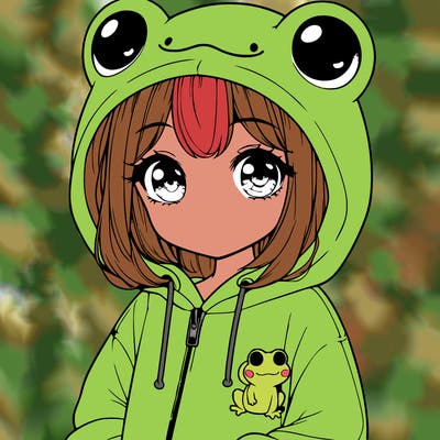 cute realistic girl in a froggy hoodie