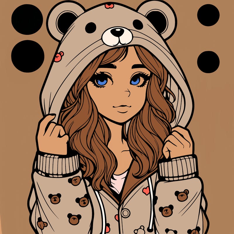realistic girl in a animal pjs hoodie