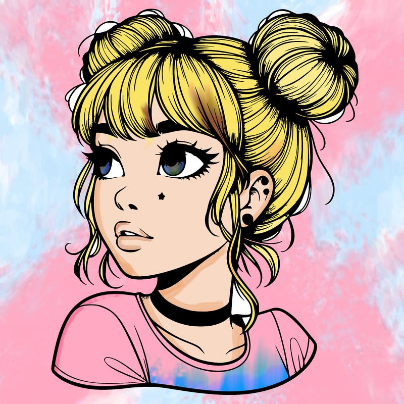 realistic girl with spacebuns