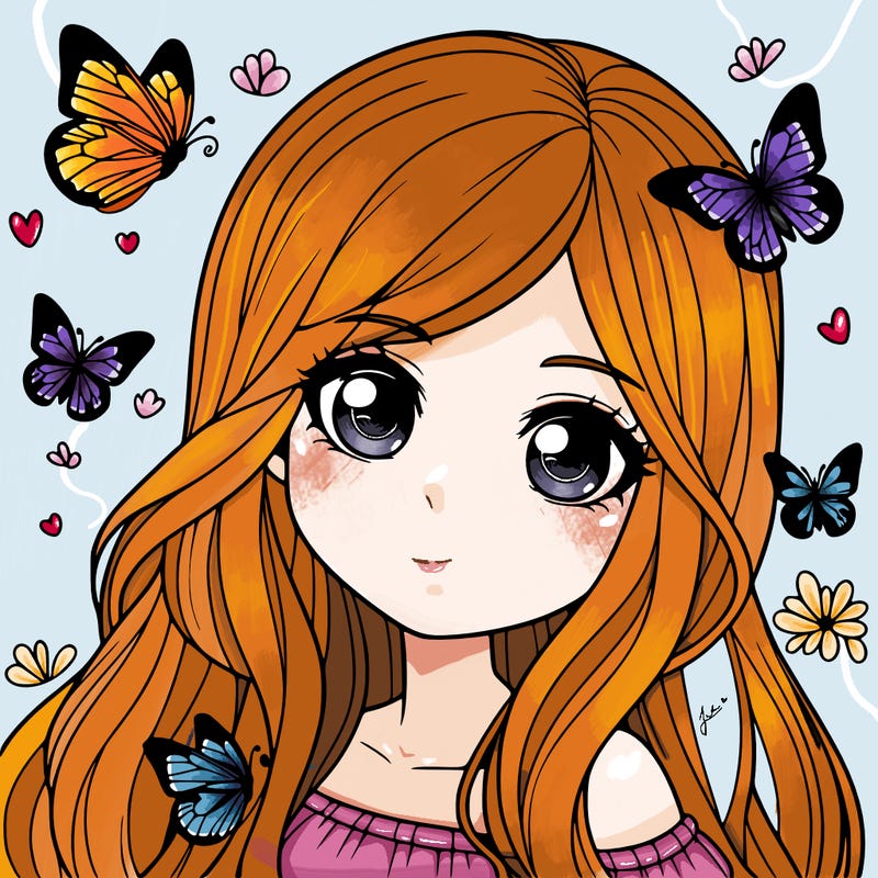 realistic girl with butterflies around her