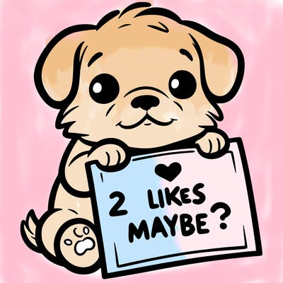 a puppy holding a sign that says 2 likes maybe?