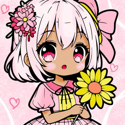 cute anime girl with a flower
