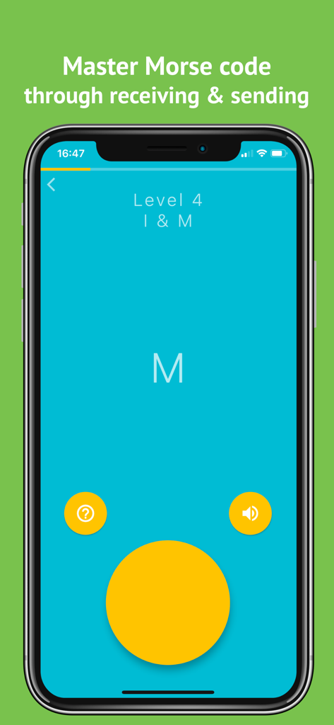 Morse Mania: Learn Morse Code - Morse Mania app interface showing level 4 learning for letters I and M.