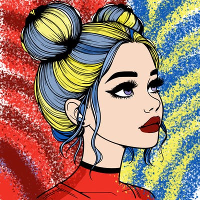 realistic girl with buns on the top of her head