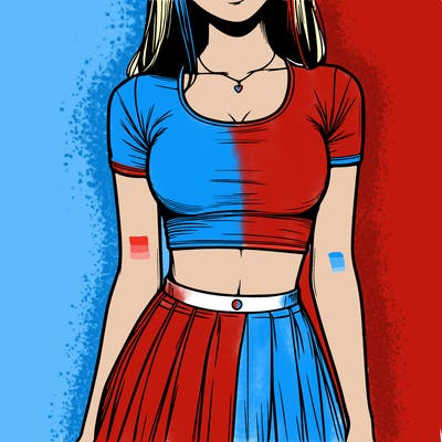 realistic girl wearing crop top and skirt