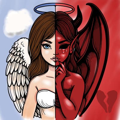 realistic angel half demon