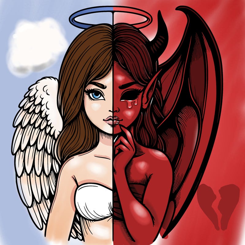 realistic angel half demon