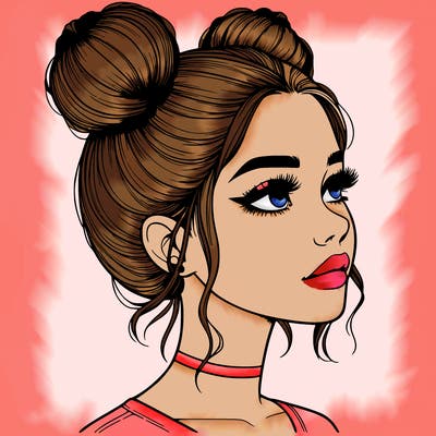 realistic girl with buns on the top of her head