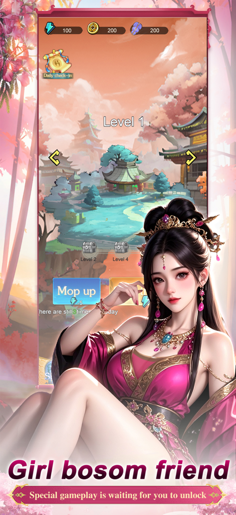 Remaining Strategies Xianwu - A level selection screen from the game Remaining Strategies Xianwu featuring a female character in traditional Chinese attire.