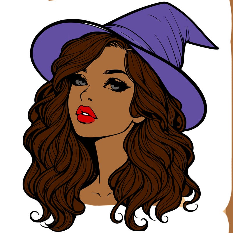 realistic witch girl with wavy hair and lips