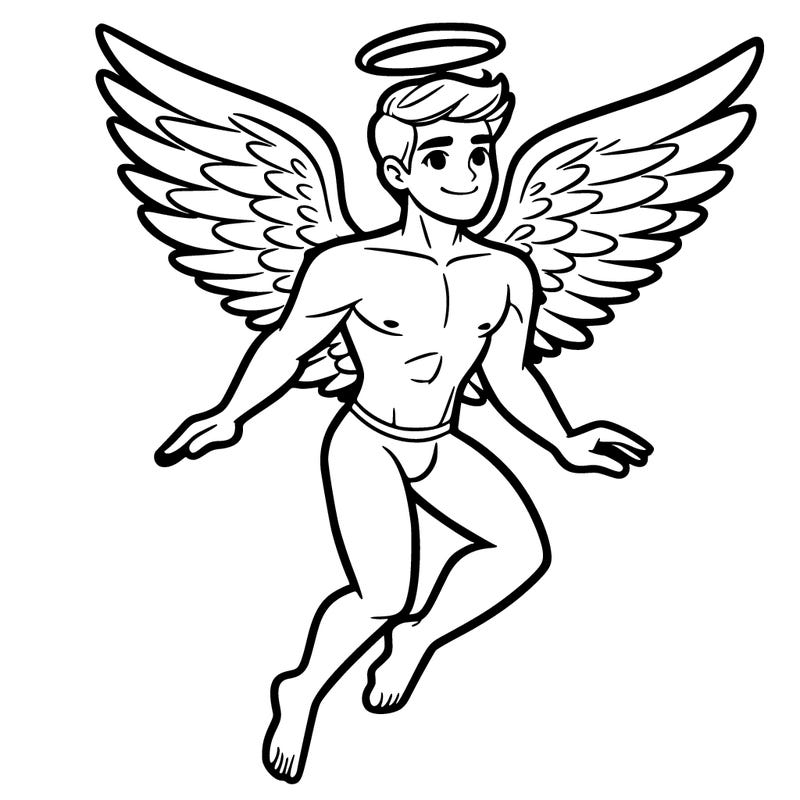 a male angel in the air with wings