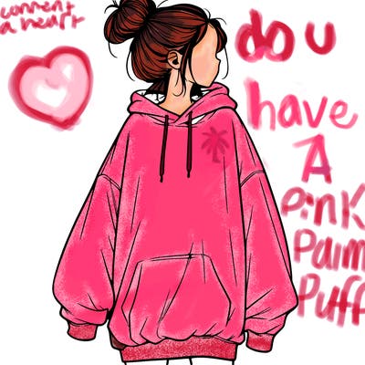 realistic girl with a oversized sweatshirt on and a bun