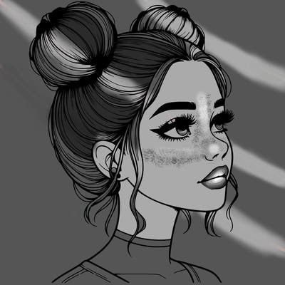 realistic girl with buns on the top of her head
