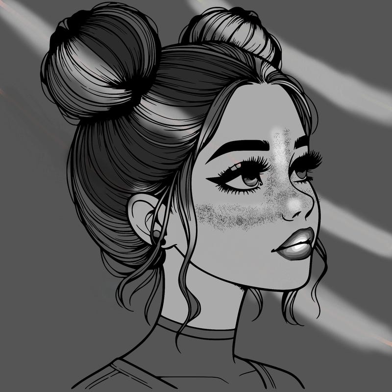 realistic girl with buns on the top of her head