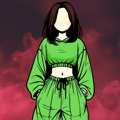 realistic girl faceless with baggy pants and a crop top