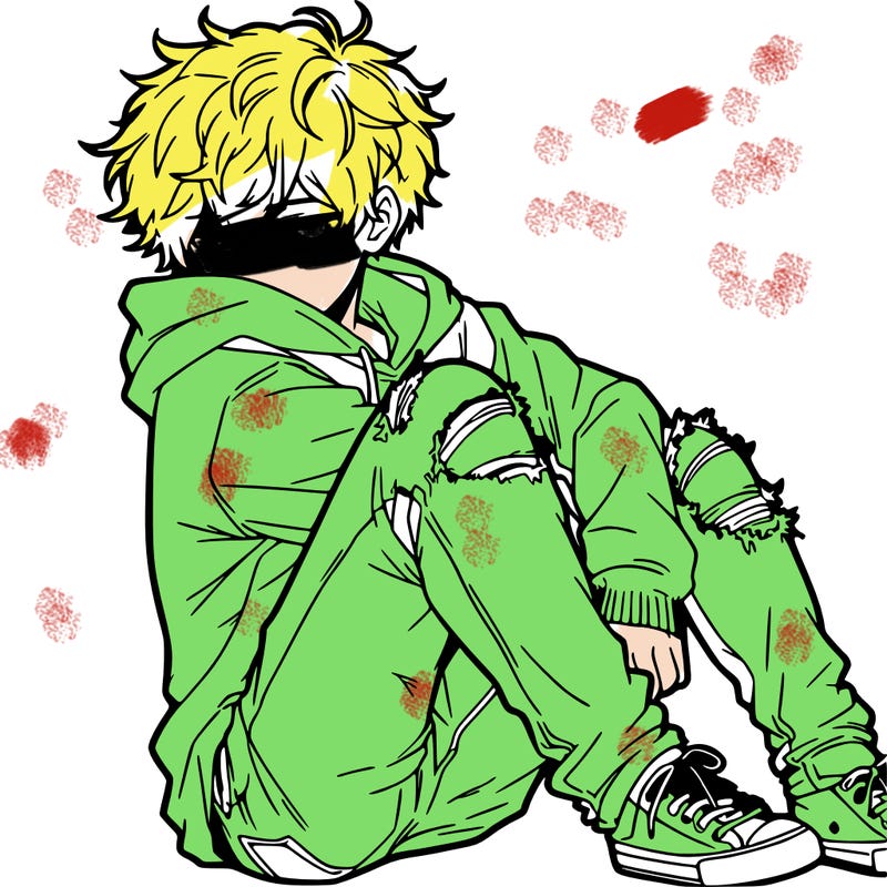 a male hoddie ripped jeans messy hair anime