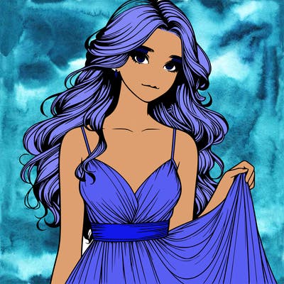 realistic girl in flowy silky prom dress