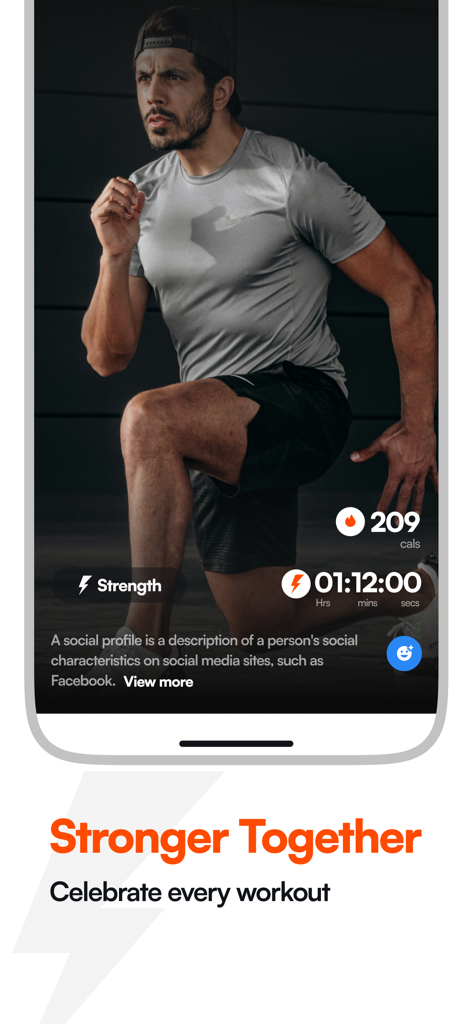 Man tracking a strength workout on the Dopamine app showing calories and duration
