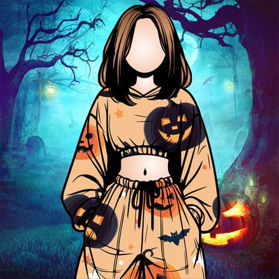 realistic girl faceless with baggy pants and a crop top