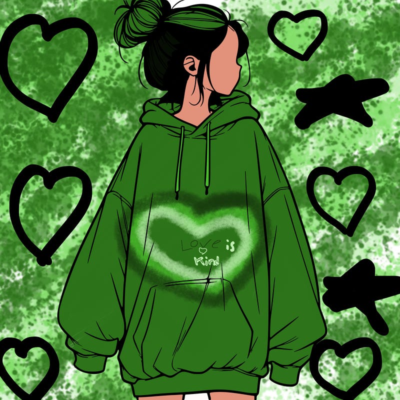 realistic girl with a oversized sweatshirt on and a bun
