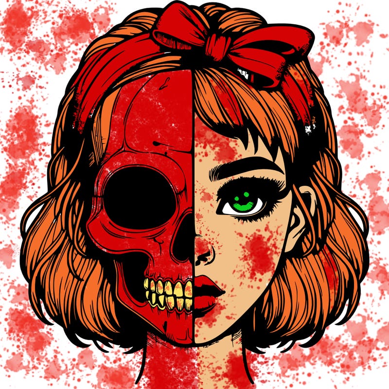 realistic girl with half skull mask