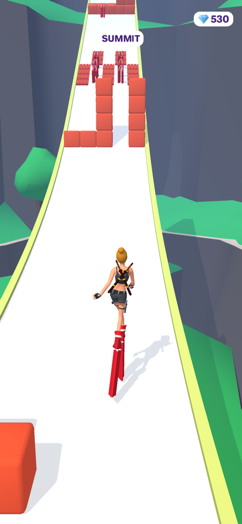 High Heels! - A character walking on very high red heels in the High Heels runner game
