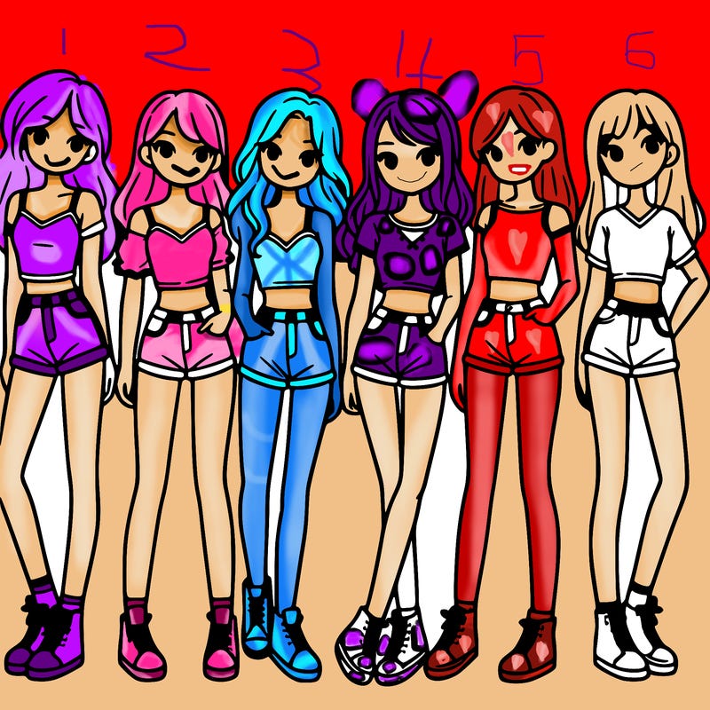 a group of girls wearing crop tops and shorts