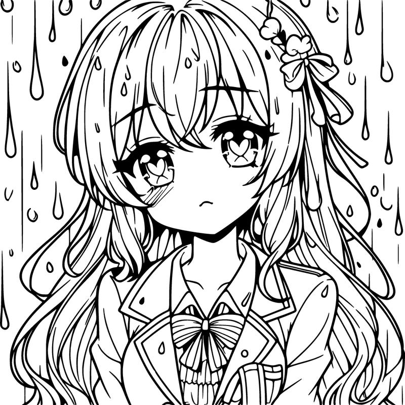 pretty anime girl in the rain