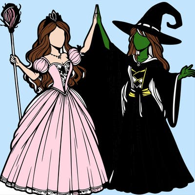 detailed realistic split of a princess and a witch