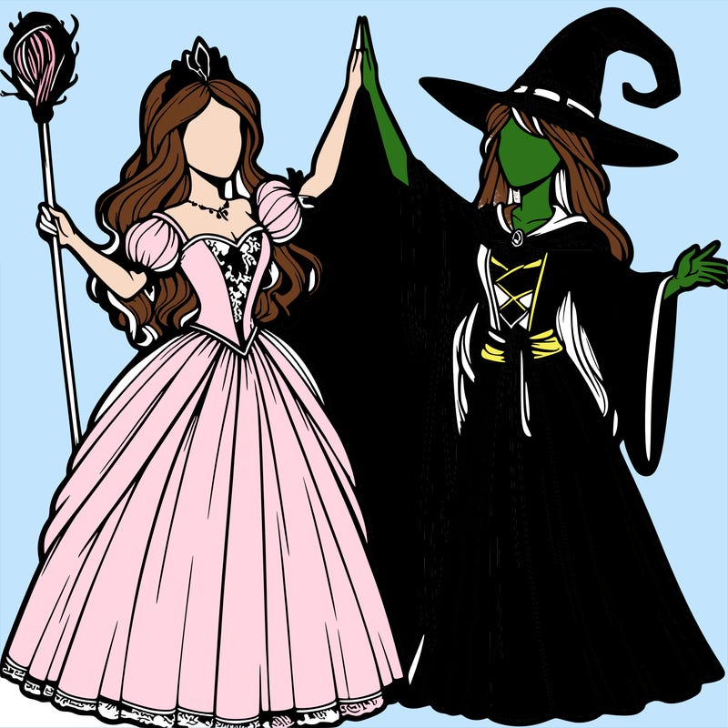 detailed realistic split of a princess and a witch