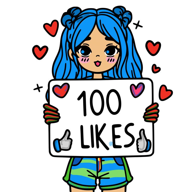 girl holding a sign saying 100 likes