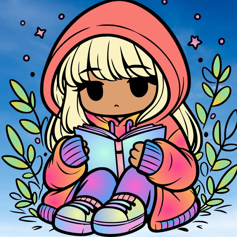 girl in oversized hoodie reading a book