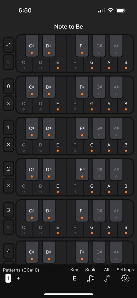 Note to Be - MIDI Quantizer - Interface of Note to Be app showing customizable note selection across multiple octaves for MIDI quantization