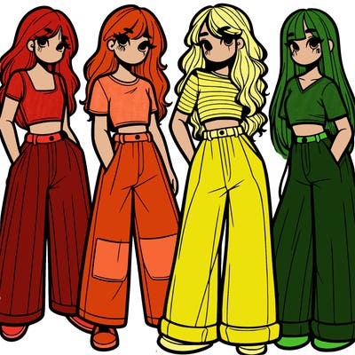 girls with wide pants and a croc top