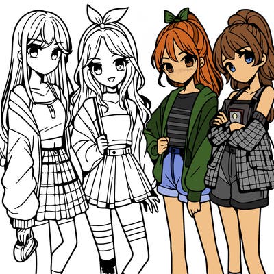 teen manga girls group of 4