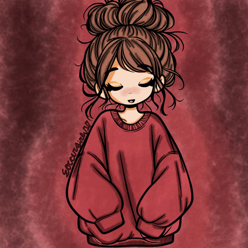 girl with baggy sweatshirt and messy bun